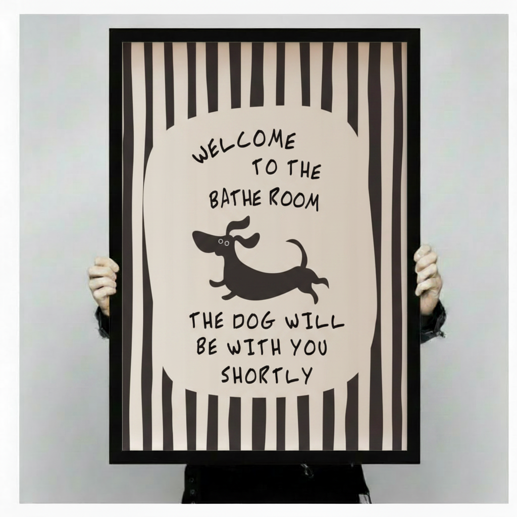 Funny Bathroom Dog Quote Black White Canvas Art
