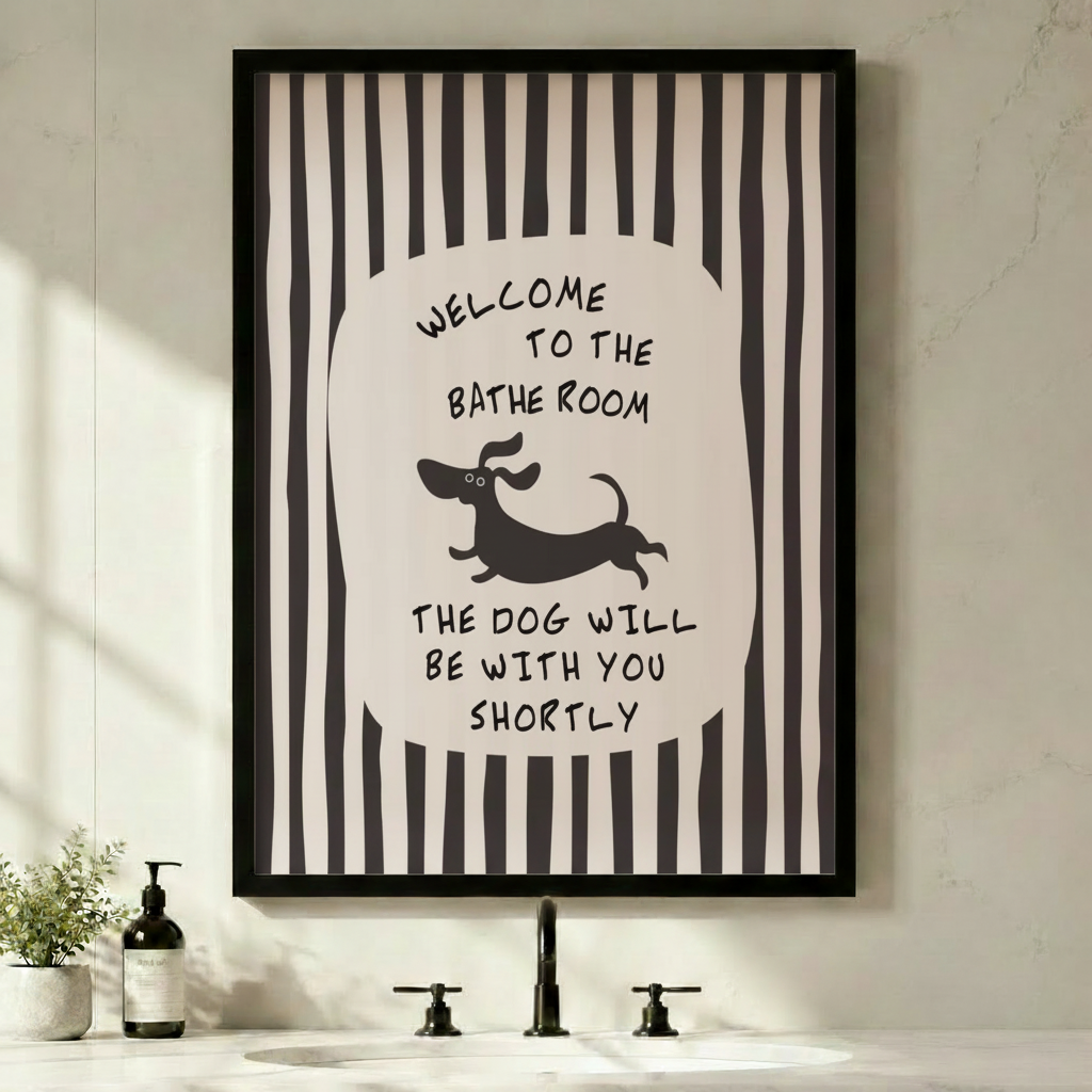 Funny Bathroom Dog Quote Black White Canvas Art