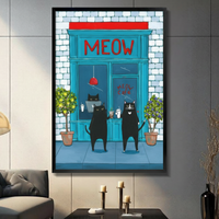 Meow Cafe Black Cats Coffee Illustration Canvas Art