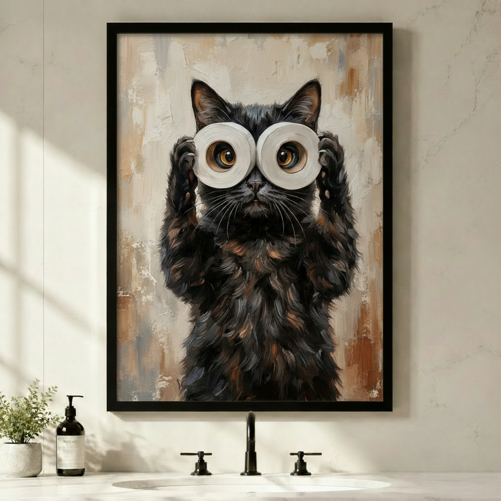 Funny Black Cat Toilet Paper Canvas Art Wall Art
