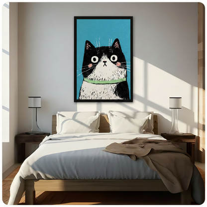 Cute Tuxedo Cat Big Eyes Canvas Wall Art