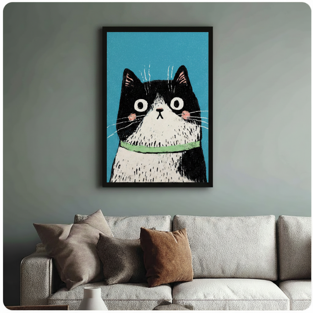 Cute Tuxedo Cat Big Eyes Canvas Wall Art