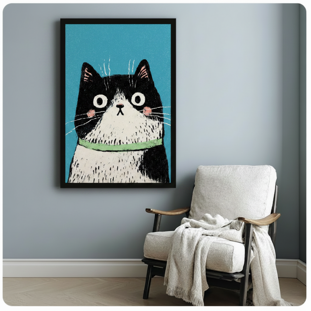 Cute Tuxedo Cat Big Eyes Canvas Wall Art