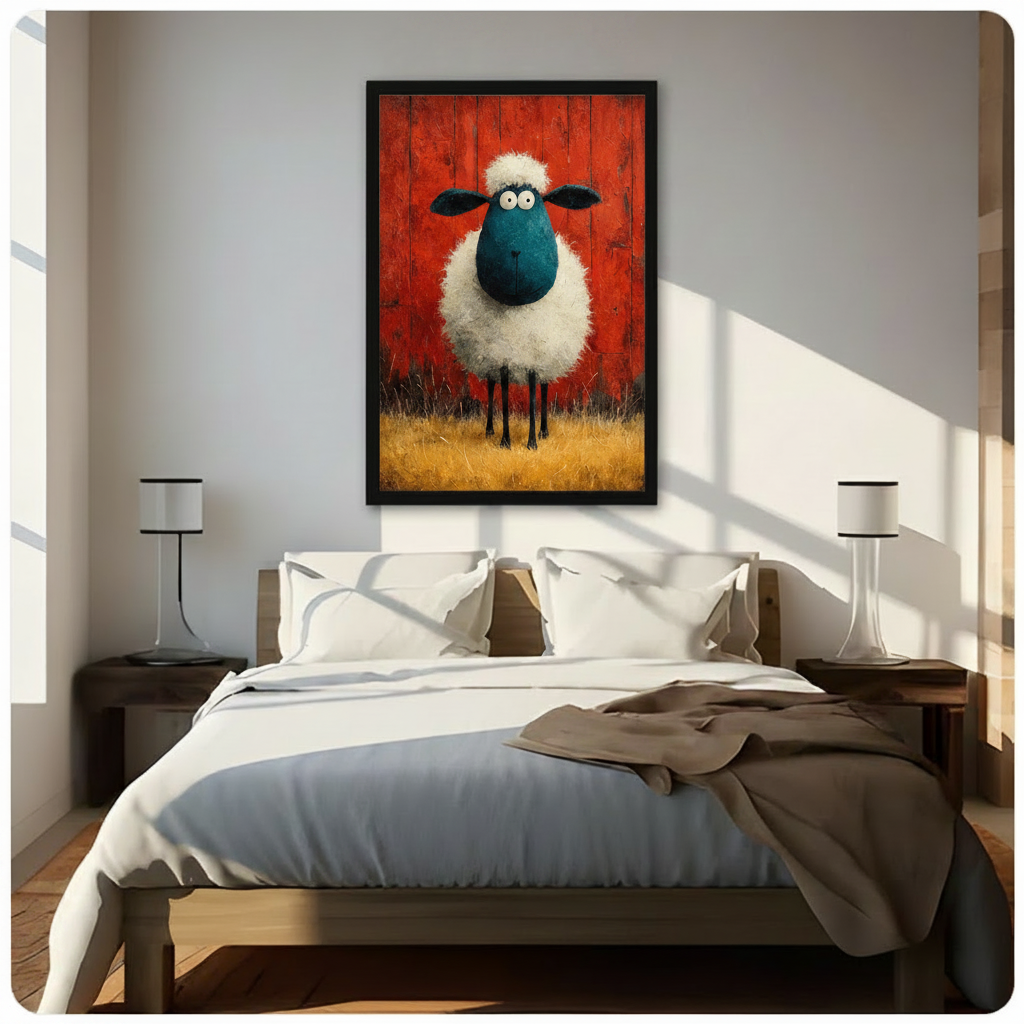 Funny Fluffy Sheep Farmhouse Oil Painting Canvas Print