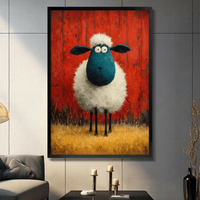 Funny Fluffy Sheep Farmhouse Oil Painting Canvas Print