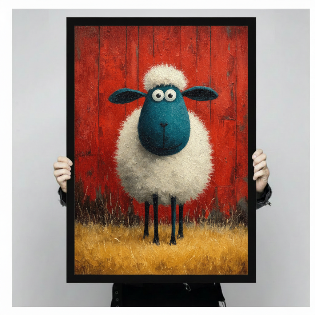 Funny Fluffy Sheep Farmhouse Oil Painting Canvas Print