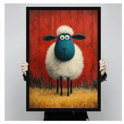 Funny Fluffy Sheep Farmhouse Oil Painting Canvas Print