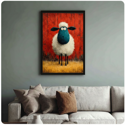 Funny Fluffy Sheep Farmhouse Oil Painting Canvas Print