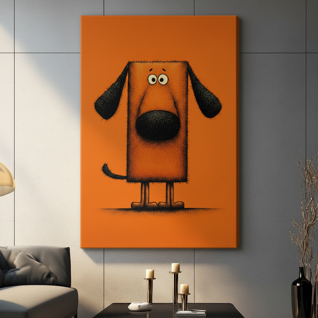 Funny Orange Pop Art Dog Canvas Wall Art