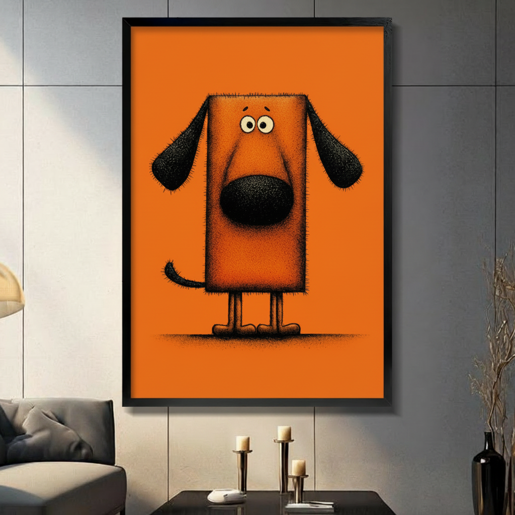 Funny Orange Pop Art Dog Canvas Wall Art