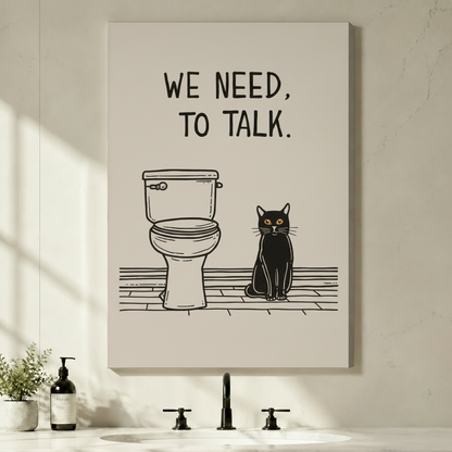 Funny Cat Bathroom Humor Canvas Wall Art