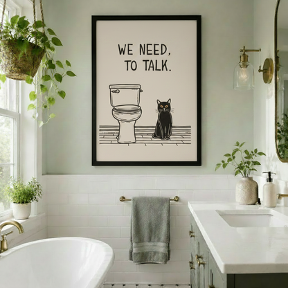 Funny Cat Bathroom Humor Canvas Wall Art