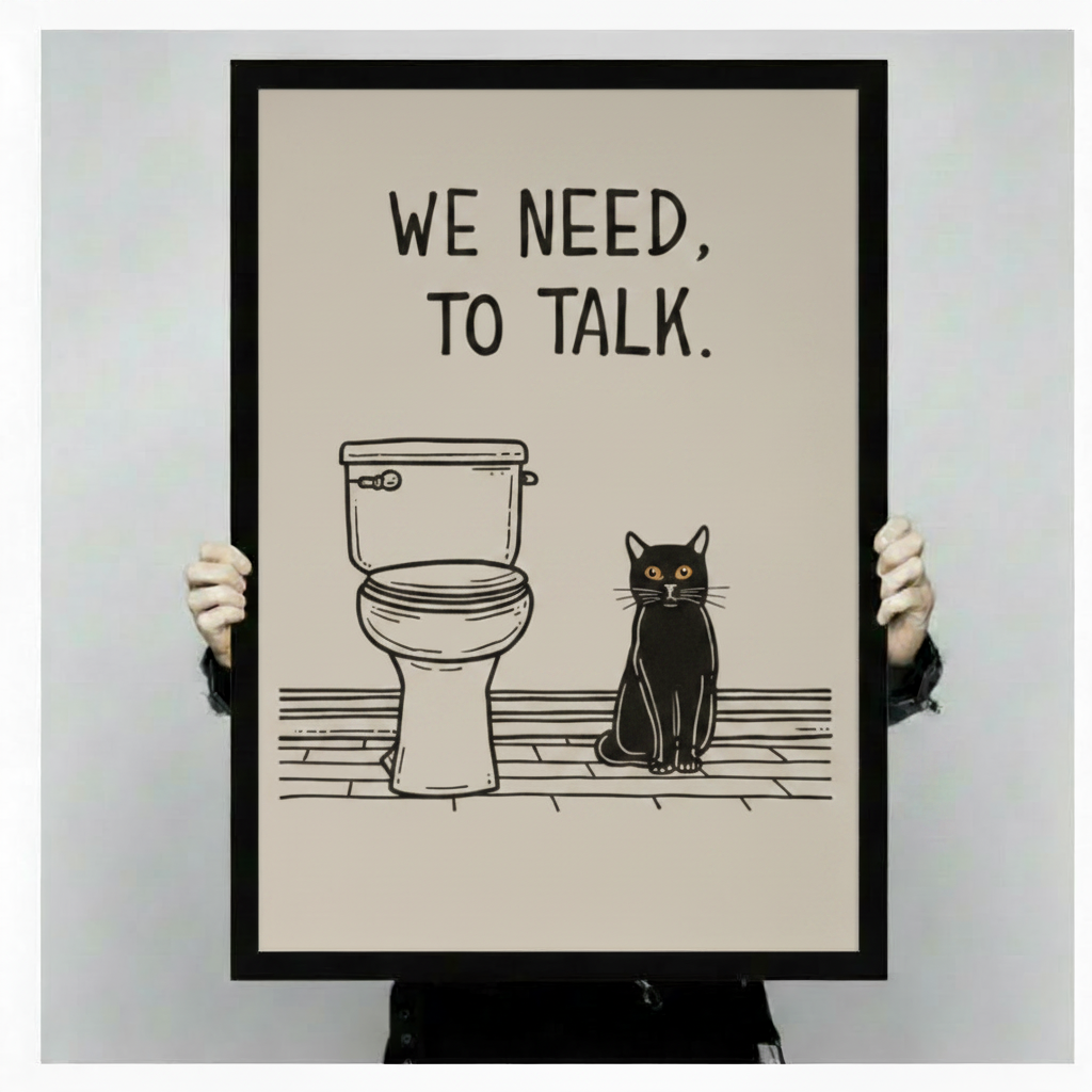 Funny Cat Bathroom Humor Canvas Wall Art