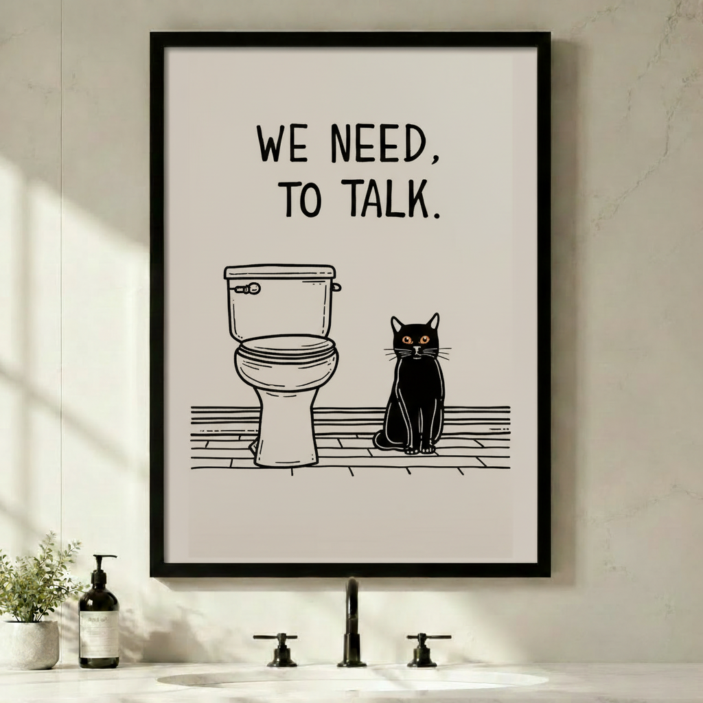 Funny Cat Bathroom Humor Canvas Wall Art