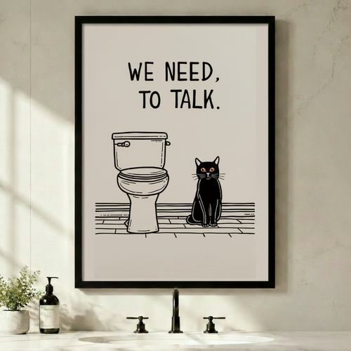 Funny Cat Bathroom Humor Canvas Wall Art