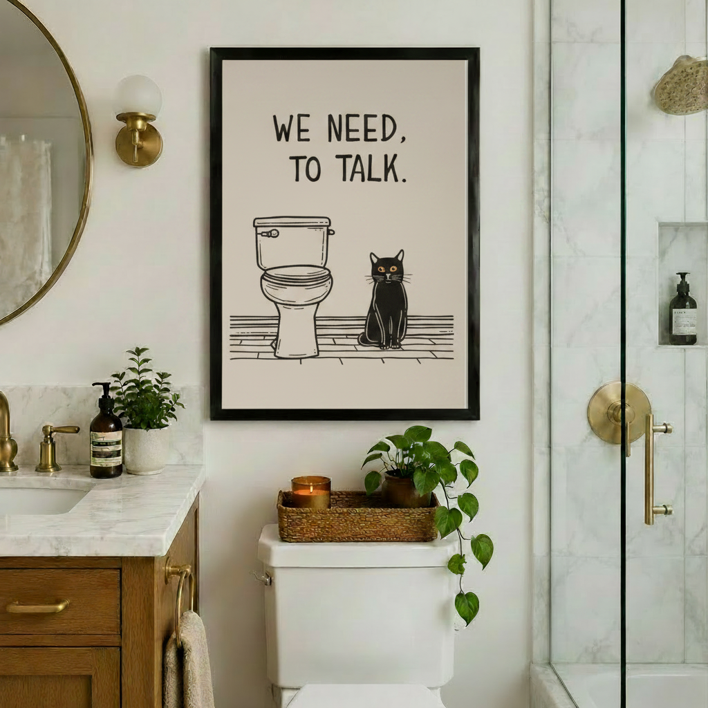 Funny Cat Bathroom Humor Canvas Wall Art