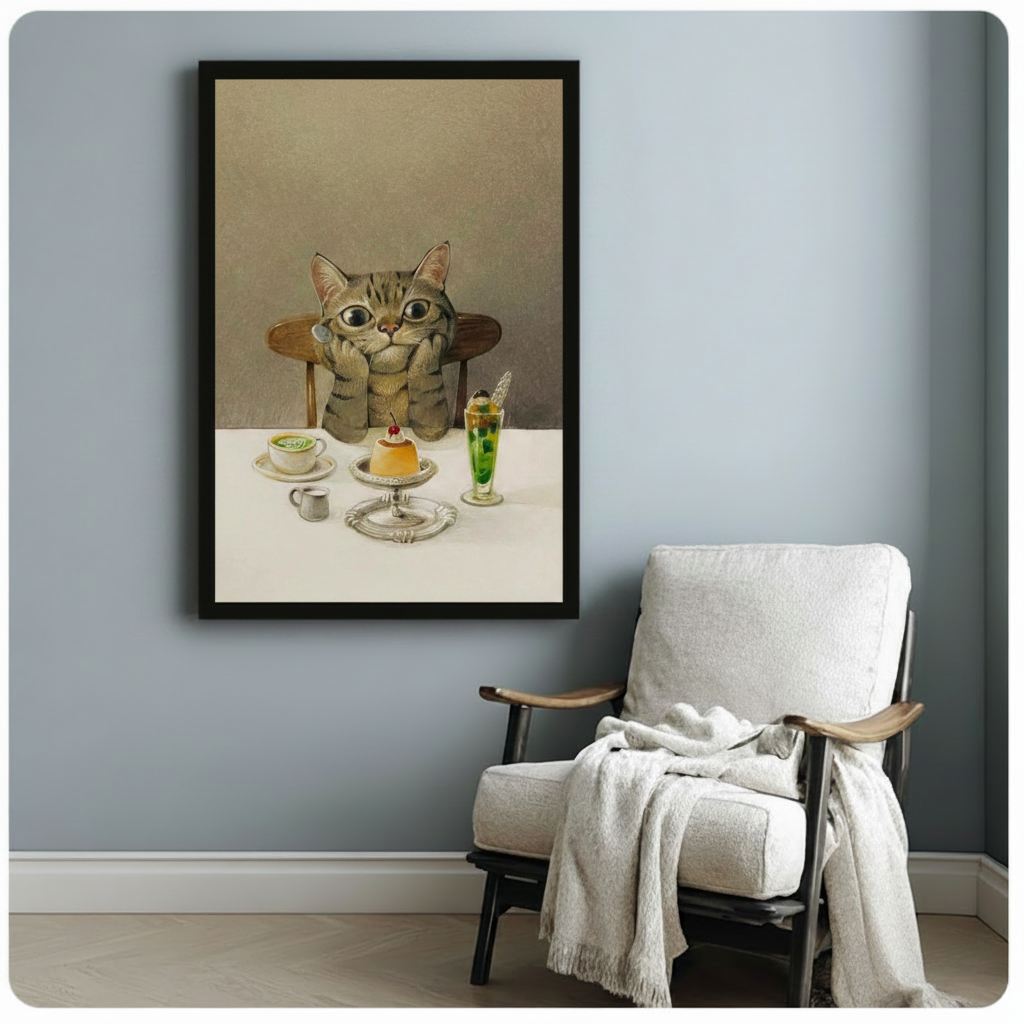 Whimsical Cat Cafe Dessert Canvas Art Wall Art