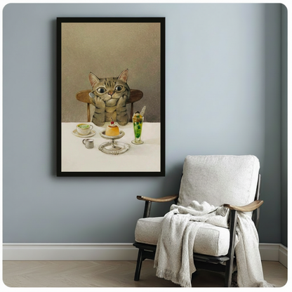 Whimsical Cat Cafe Dessert Canvas Art Wall Art