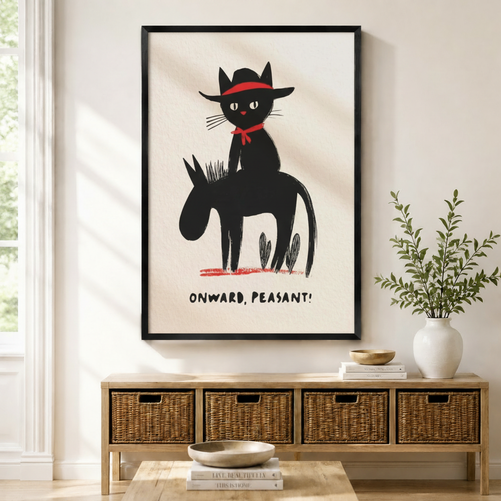 Onward Peasant Funny Cat Canvas Wall Art