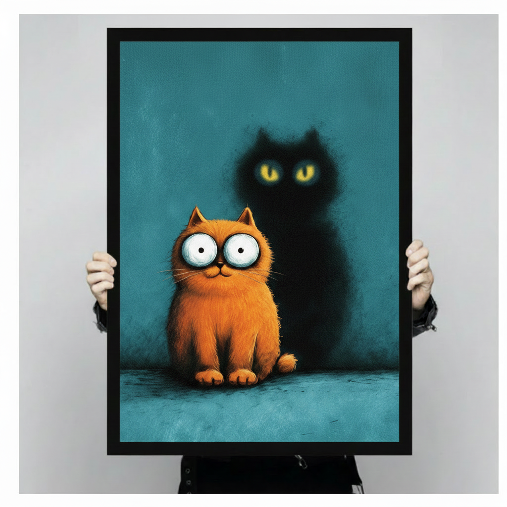 Funny Cat Shadow Whimsical Canvas Wall Art