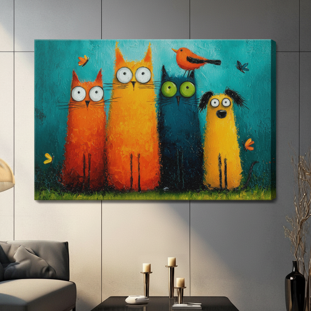 Colorful Cats Dog Big Eyes Oil Canvas Art Wall Art