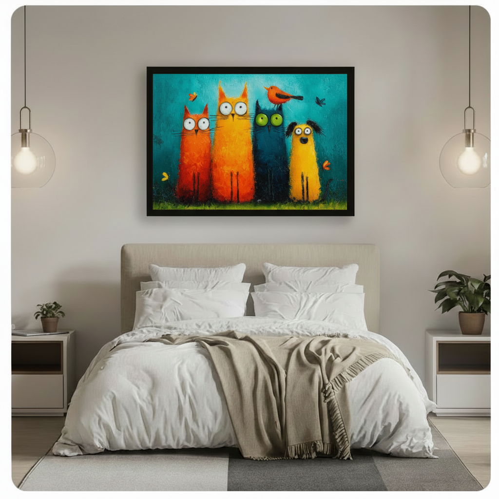 Colorful Cats Dog Big Eyes Oil Canvas Art Wall Art
