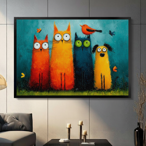 Colorful Cats Dog Big Eyes Oil Canvas Art Wall Art