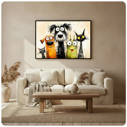 Funny Cartoon Cats Dogs Big Eyes Canvas Art Wall Art