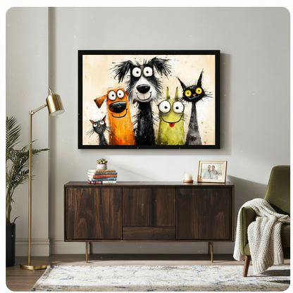 Funny Cartoon Cats Dogs Big Eyes Canvas Art Wall Art