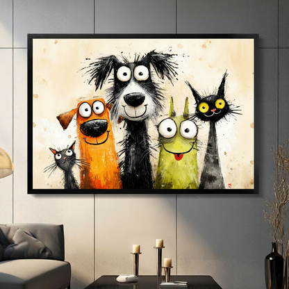 Funny Cartoon Cats Dogs Big Eyes Canvas Art Wall Art