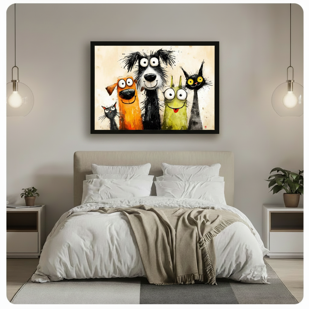 Funny Cartoon Cats Dogs Big Eyes Canvas Art Wall Art