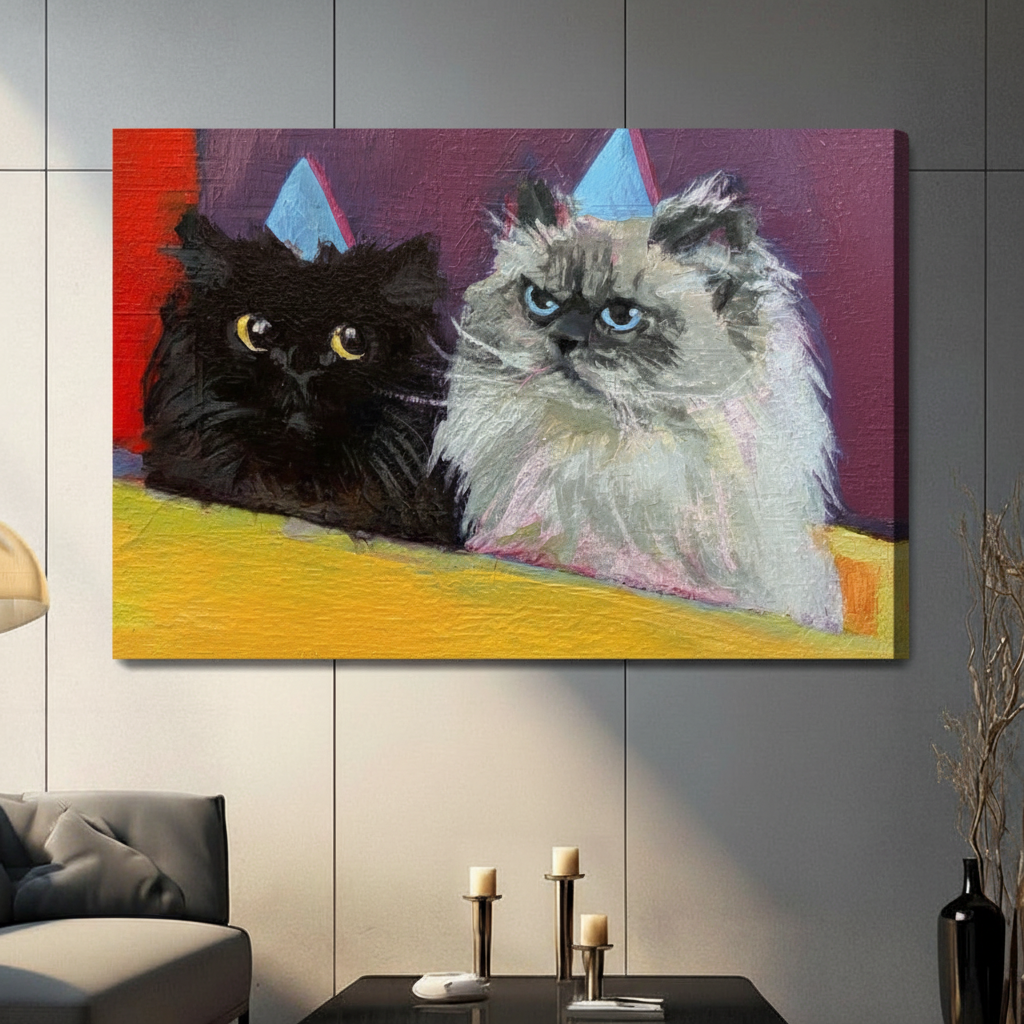 Party Cats Canvas Art | Funny Cat Wall Decor Wall Art