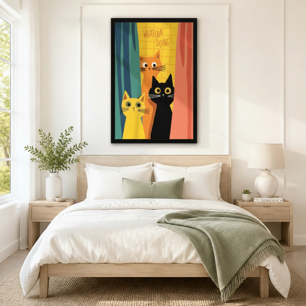 Whatcha Doing Retro Cats Canvas Wall Art