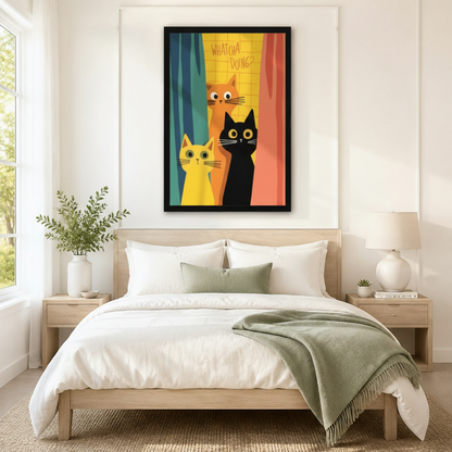 Whatcha Doing Retro Cats Canvas Wall Art