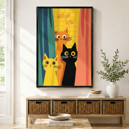 Whatcha Doing Retro Cats Canvas Wall Art