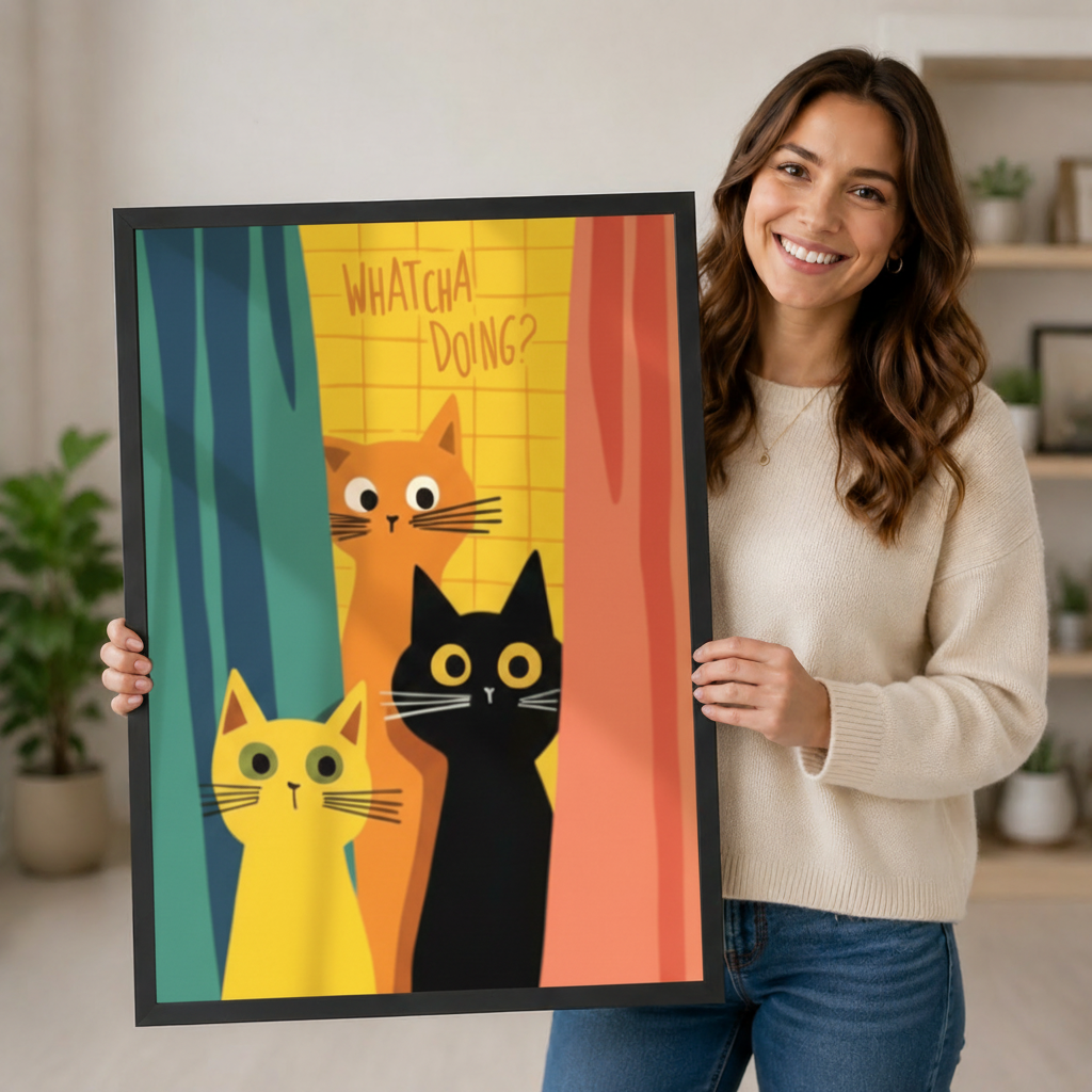 Whatcha Doing Retro Cats Canvas Wall Art