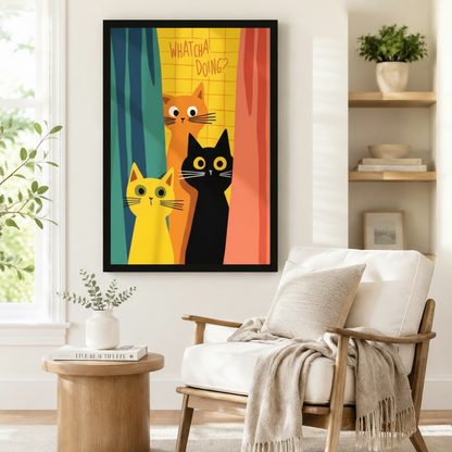 Whatcha Doing Retro Cats Canvas Wall Art