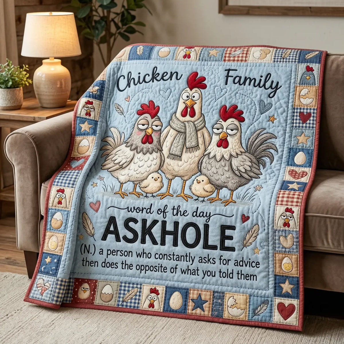 Funny Chicken Family Word Of The Day Quilt Blanket