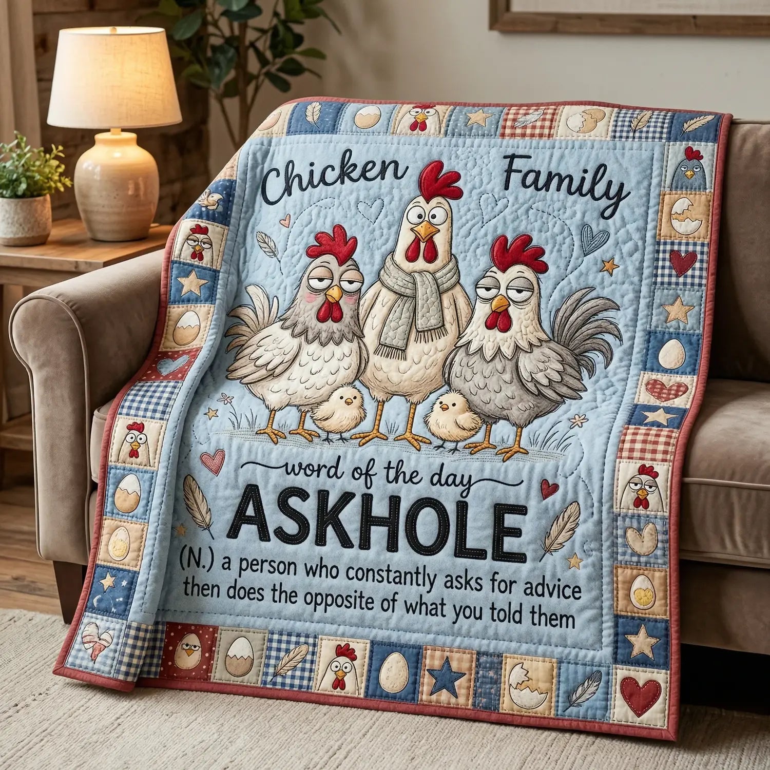 Funny Chicken Family Word Of The Day Quilt Blanket