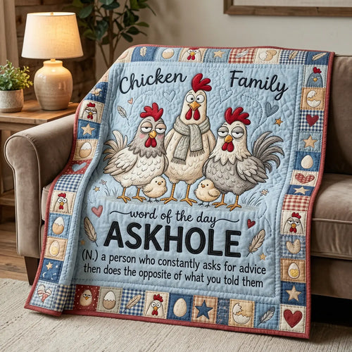 Funny Chicken Family Word Of The Day Quilt Blanket