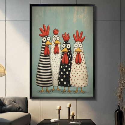 Funny Chicken Folk Art Canvas Wall Art