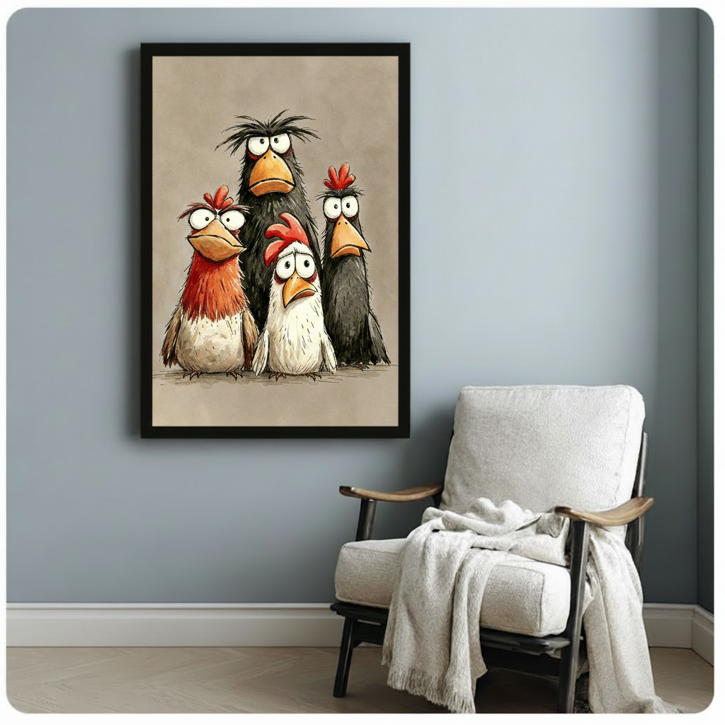 Funny Quirky Chickens Canvas Wall Art