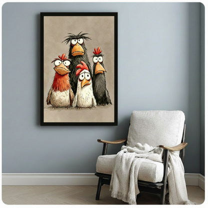 Funny Quirky Chickens Canvas Wall Art