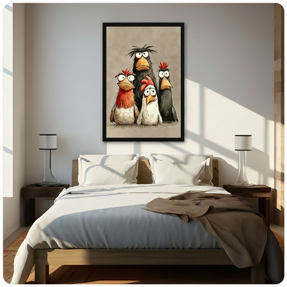 Funny Quirky Chickens Canvas Wall Art