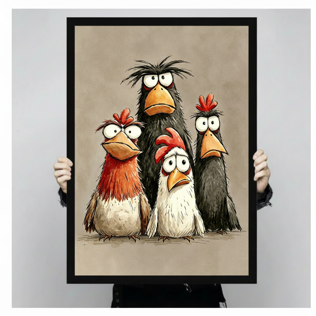 Funny Quirky Chickens Canvas Wall Art
