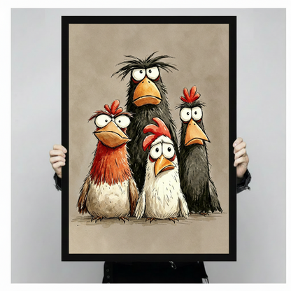 Funny Quirky Chickens Canvas Wall Art