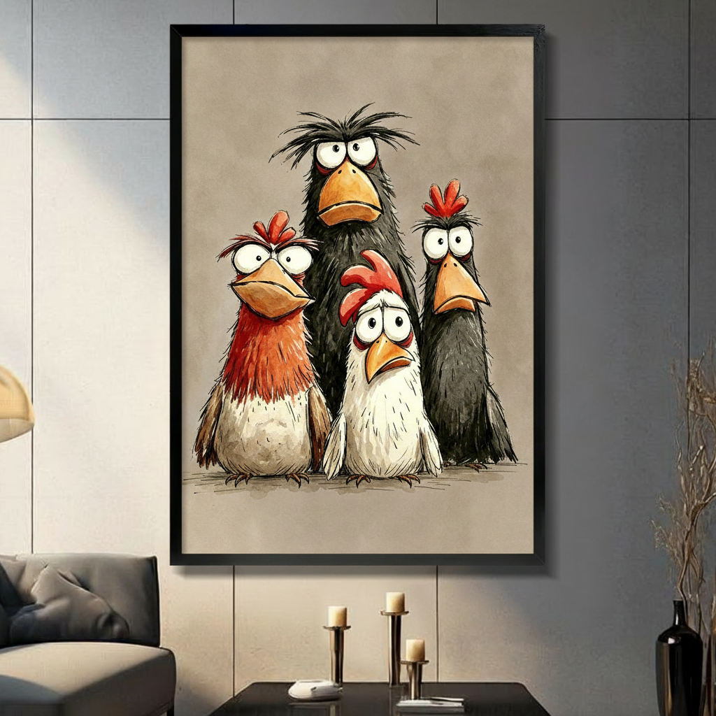 Funny Quirky Chickens Canvas Wall Art