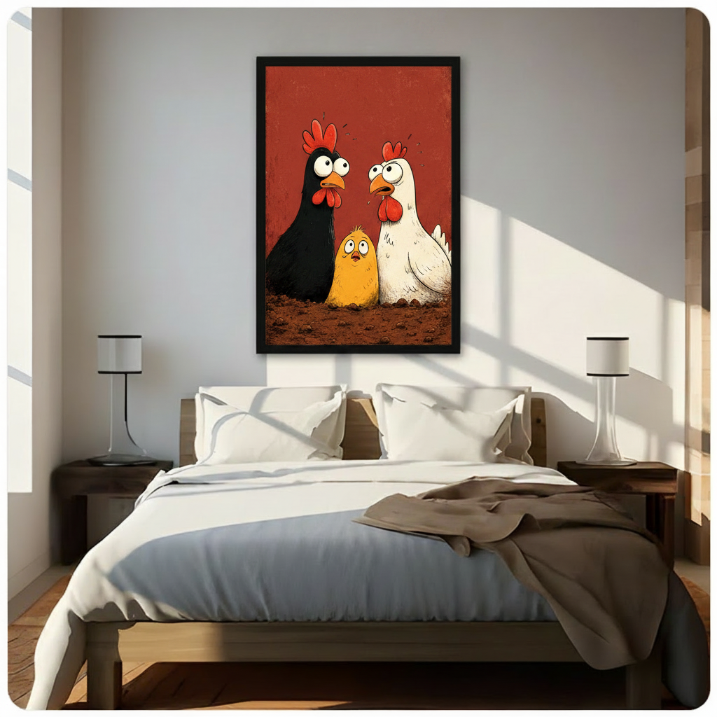 Funny Chicken Family Canvas Wall Art