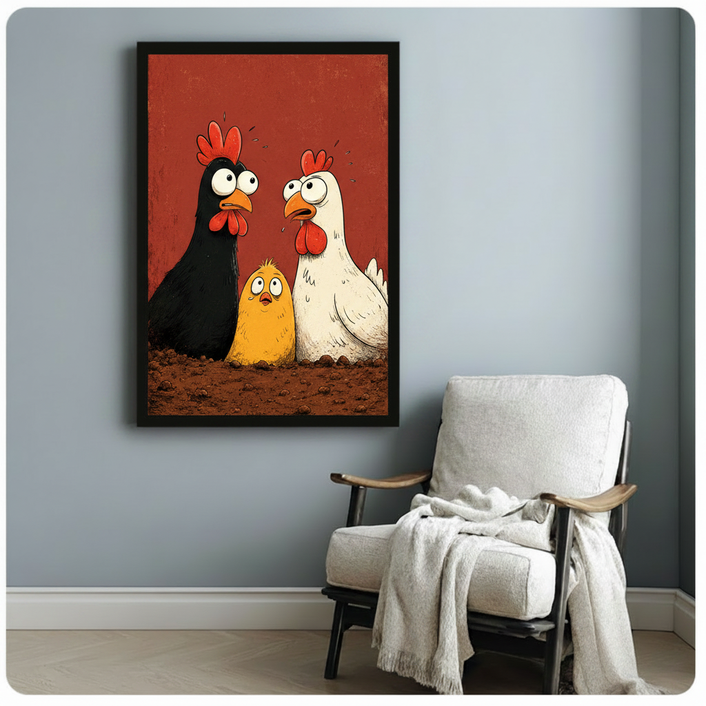 Funny Chicken Family Canvas Wall Art