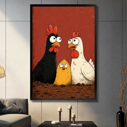 Funny Chicken Family Canvas Wall Art